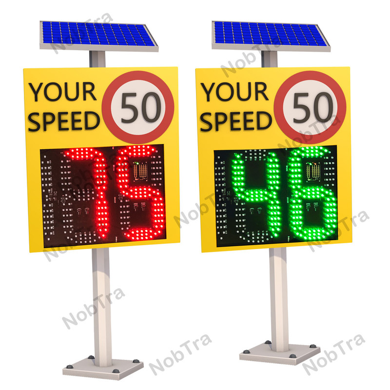 12-24VDC Power Source Solar Powered Radar Speed Signs Standard With 200 Meters Radar Detection Distance and 10-250KMH Speed Range